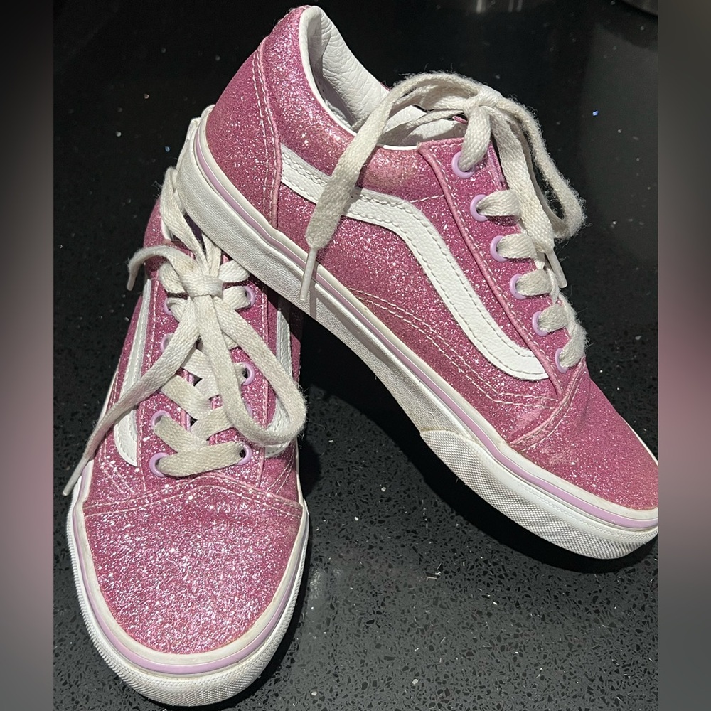 Girls Pink Glitter Vans Old Skool